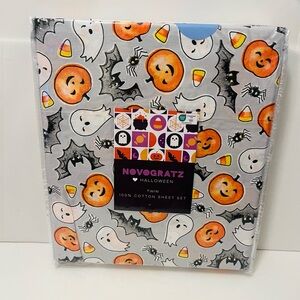 Novogratz Twin Size Halloween 100% Cotton Sheet Set Pumpkin Bat Ghost Candy